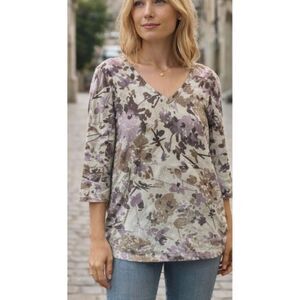 J.Jill silk cashmere blend floral vneck sweater small